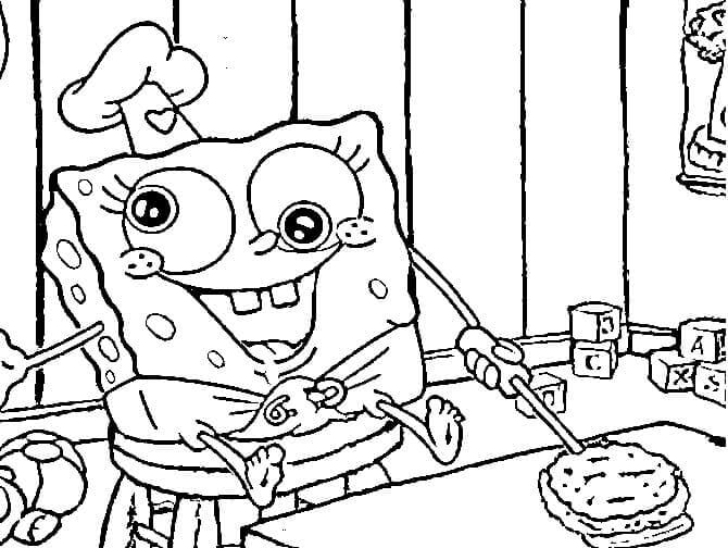 Dibujo de Bob Esponja Beb Divertido Sentado Limpiando para Colorear