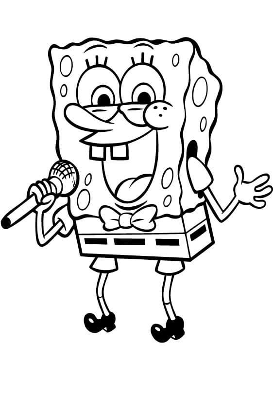 Dibujo de Bob Esponja Cantando para Colorear