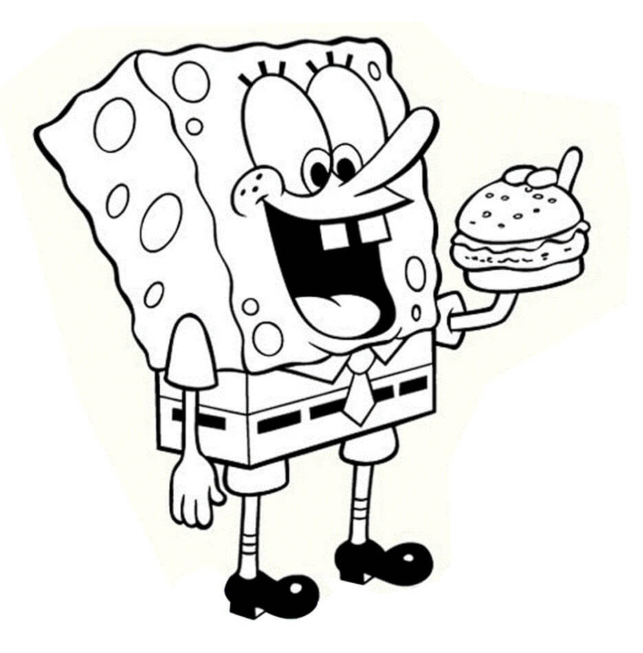 Dibujo de Bob Esponja Comiendo Hamburguesa para Colorear