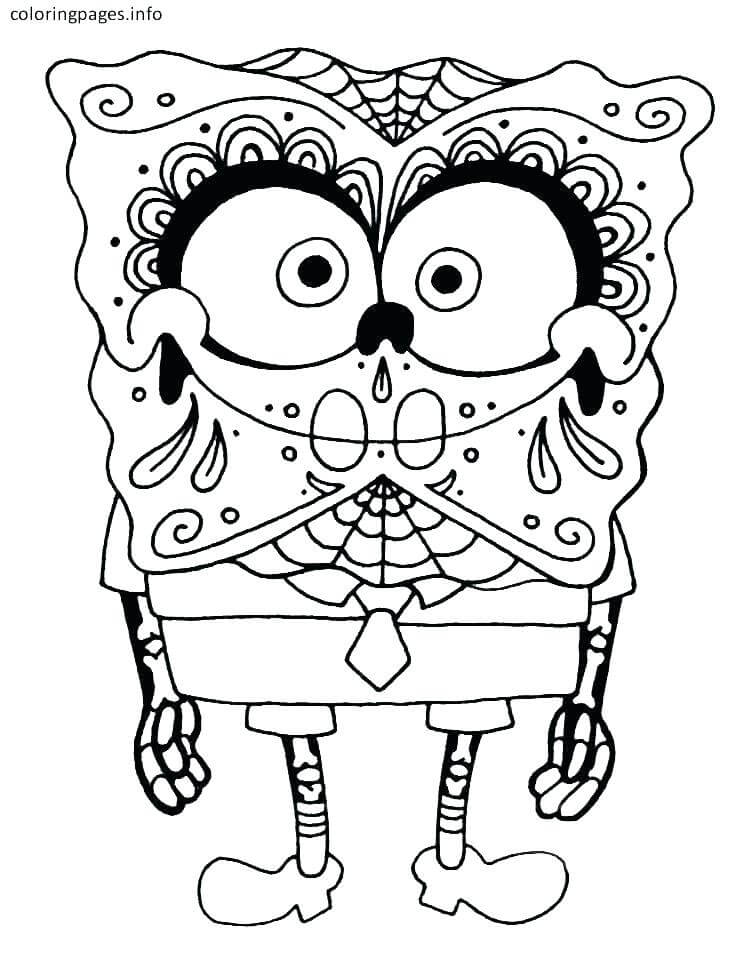 Dibujo de Bob Esponja con Disfraz de Esqueleto para Colorear
