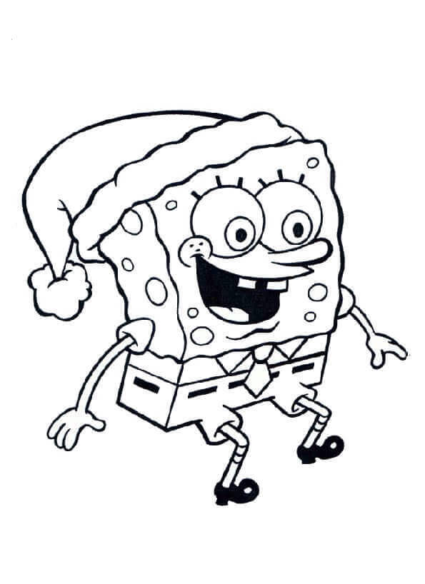 Dibujo de Bob Esponja con Gorro de Pap Noel para Colorear