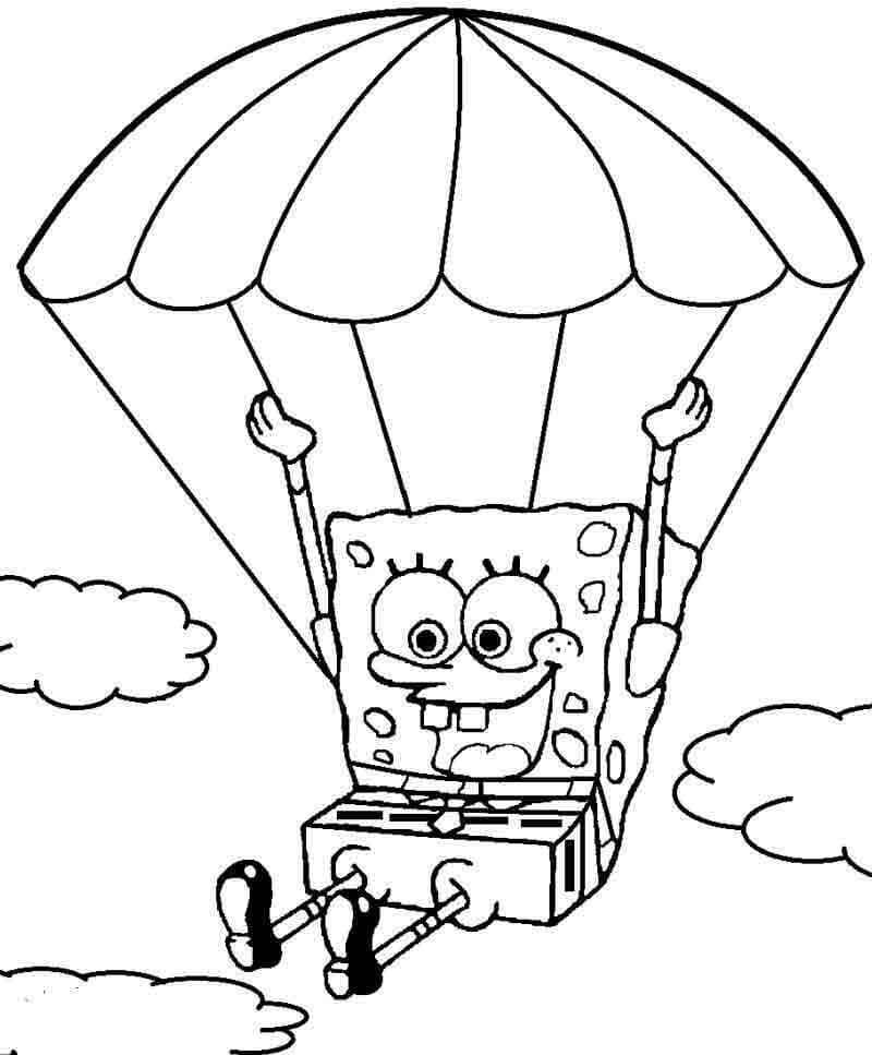 Dibujo de Bob Esponja con Libro de Paracadas para Colorear