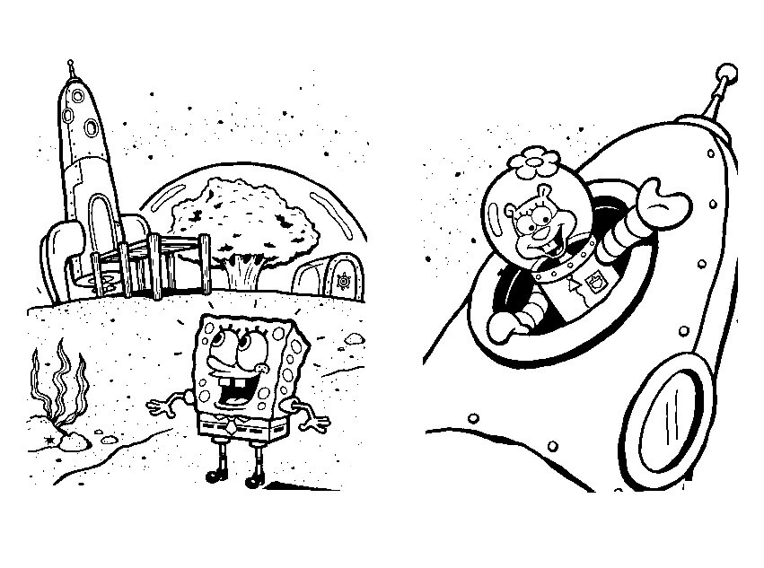Dibujo de Bob Esponja en la Luna para Colorear