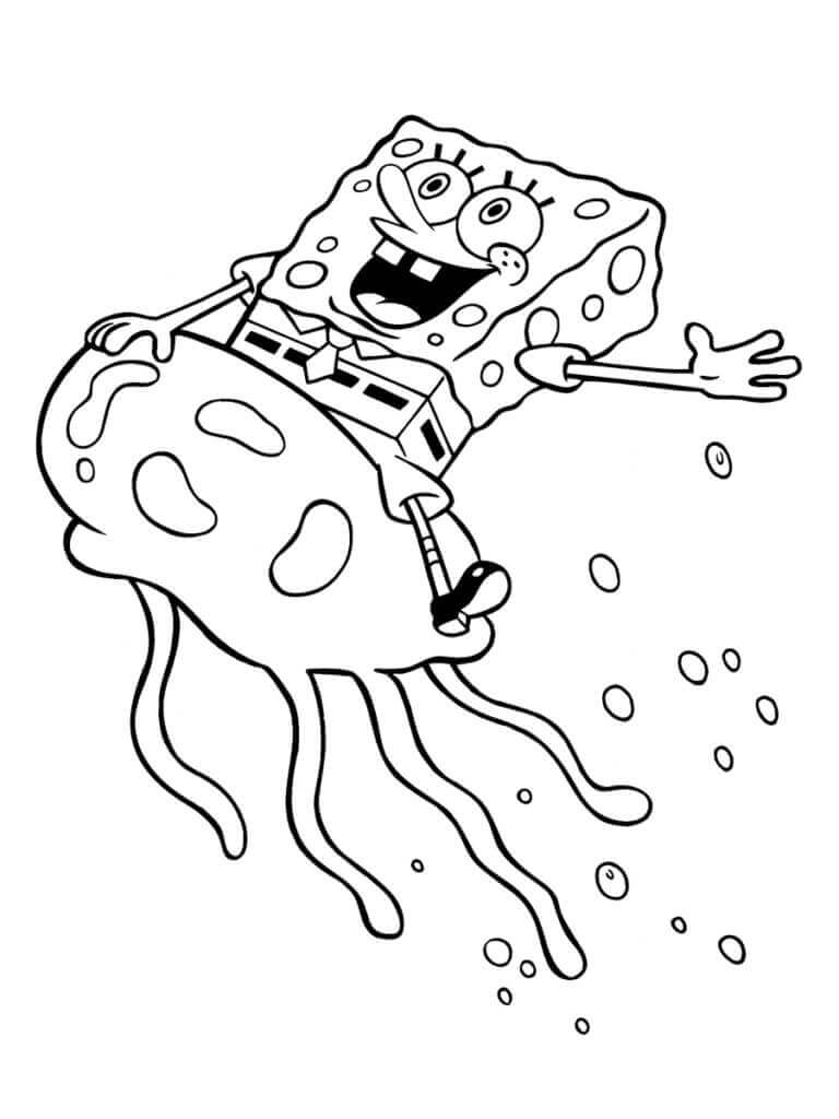 Dibujo de Bob Esponja en Medusas 1 para Colorear