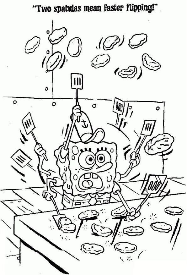 Dibujo de Bob Esponja Haciendo Hamburguesas para Colorear