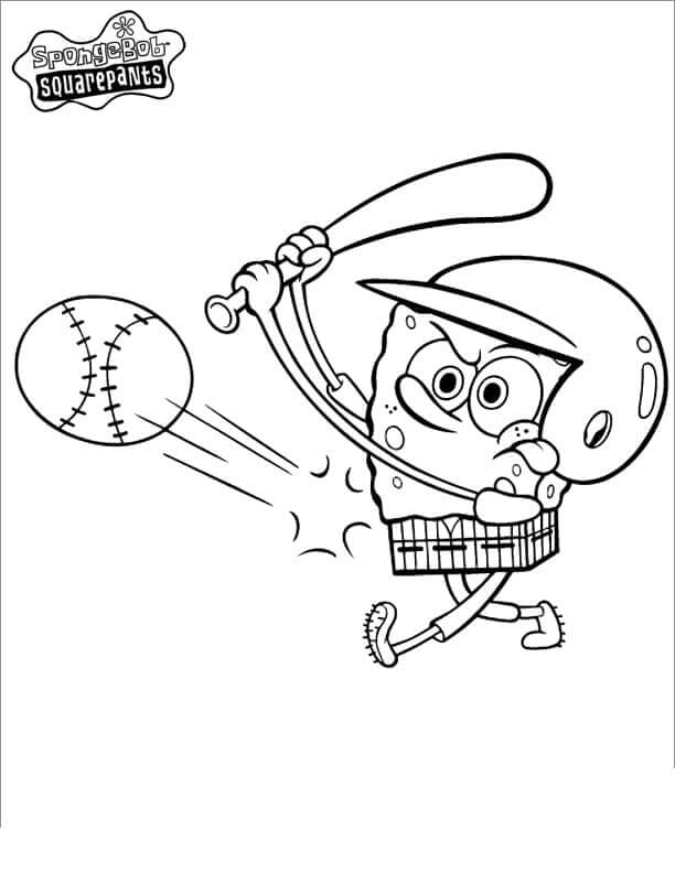 Dibujo de Bob Esponja Jugando Bisbol 1 para Colorear