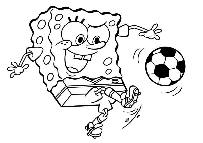 Dibujo de Bob Esponja Jugando al Ftbol 1 para Colorear