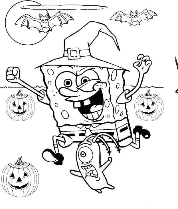 Dibujo de Bob Esponja Pantalones Cuadrados en Disfraz de Bruja para Colorear