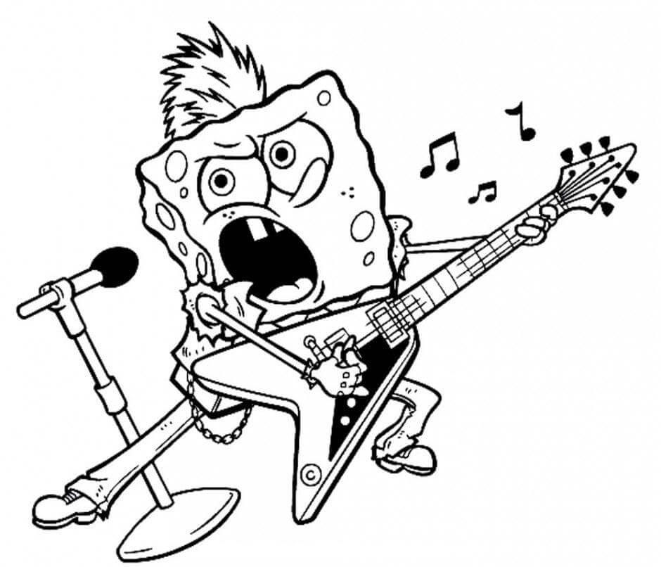 Dibujo de Bob Esponja Rockstar para Colorear