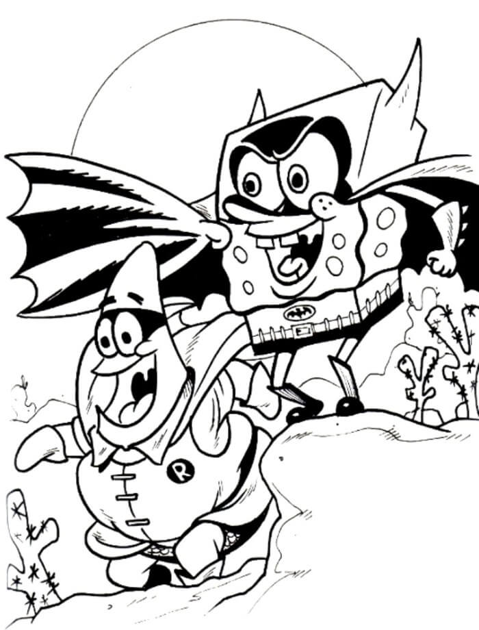 Dibujo de Bob Esponja con Disfraz de Batman para Colorear