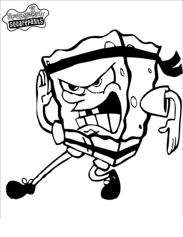 Dibujo de Bob Esponja con Karate 1 para Colorear
