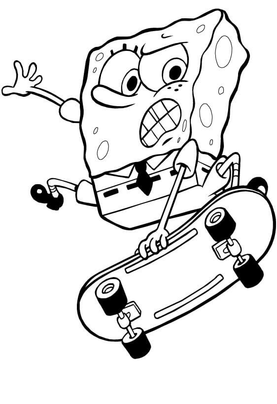 Dibujo de Bob Esponja en Patineta para Colorear