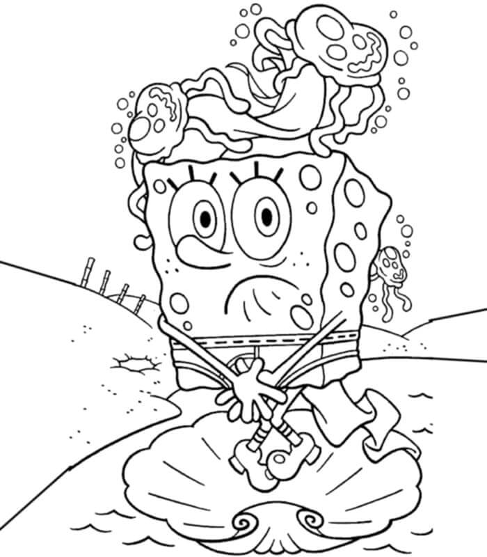 Dibujo de Bob Esponja en Seashell para Colorear