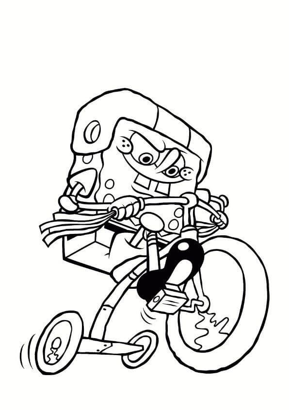 Dibujo de Bob Esponja en Triciclo para Colorear