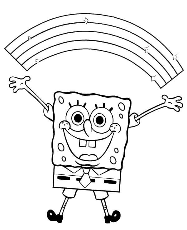 Dibujo de Bob Esponja y arcoíris para Colorear