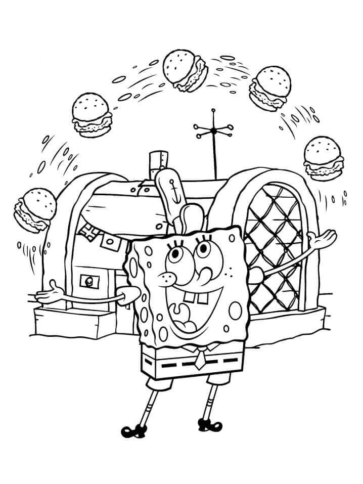 Dibujo de Bob Esponja y Hamburguesas 1 para Colorear