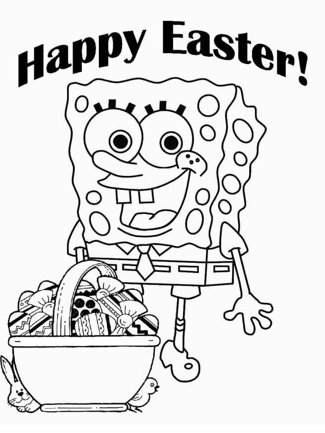 Dibujo de Bob Esponja y Huevos de Pascua para Colorear