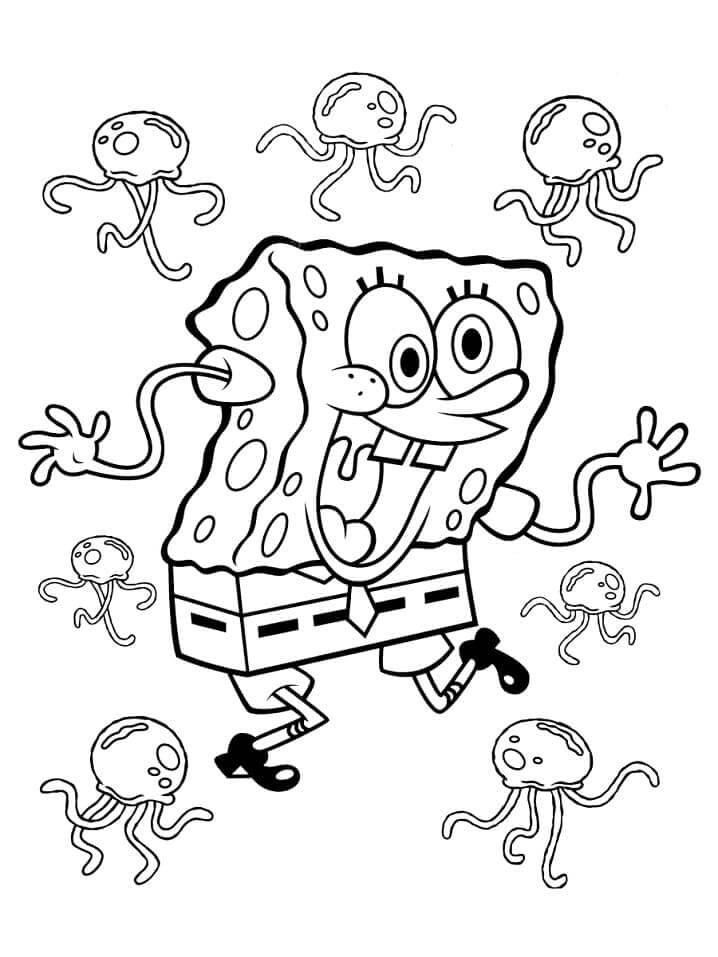 Dibujo de Bob Esponja y Medusas para Colorear