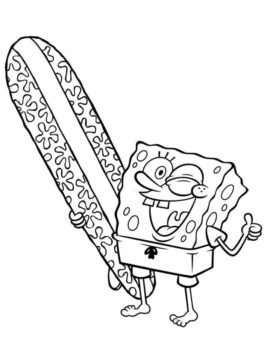 Dibujo de Bob Esponja y Tabla de Surf para Colorear