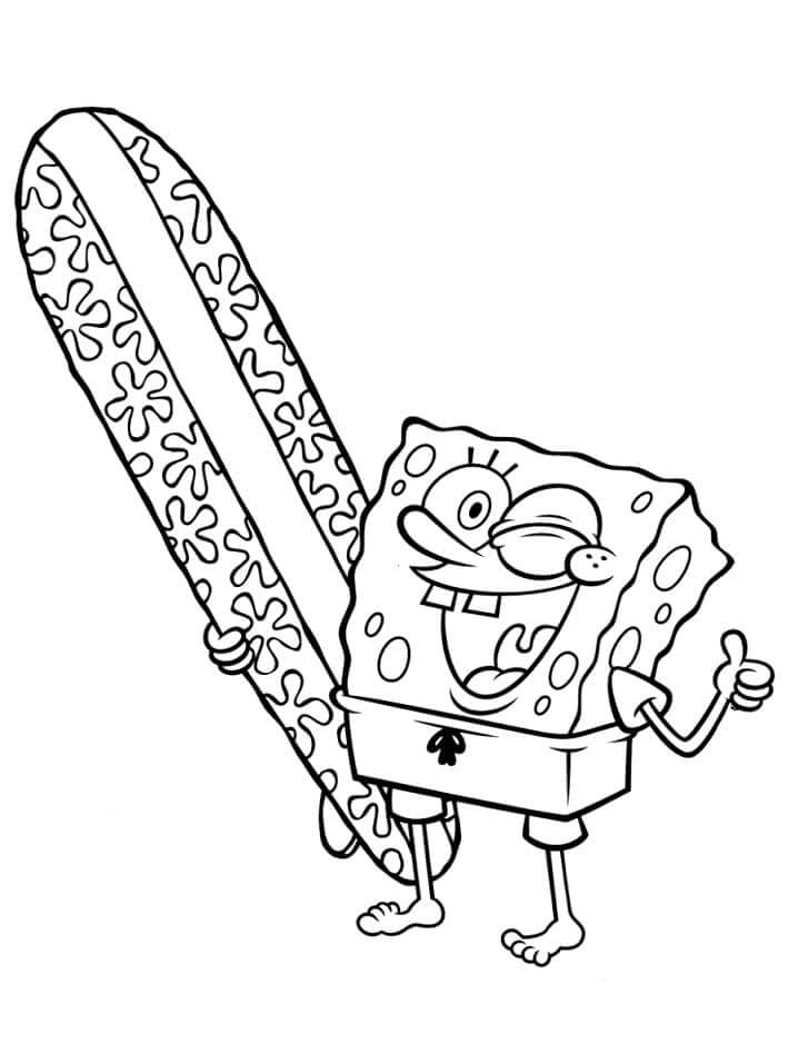 Dibujo de Bob Esponja y Tabla de Surf para Colorear