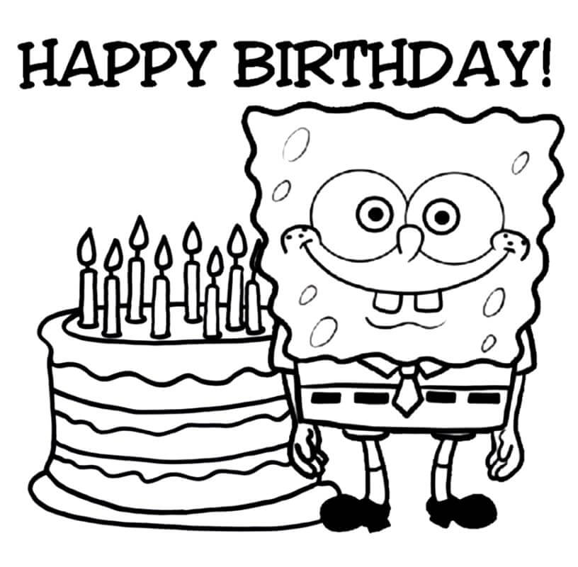 Dibujo de Feliz Cumpleaos Bob Esponja 1 para Colorear