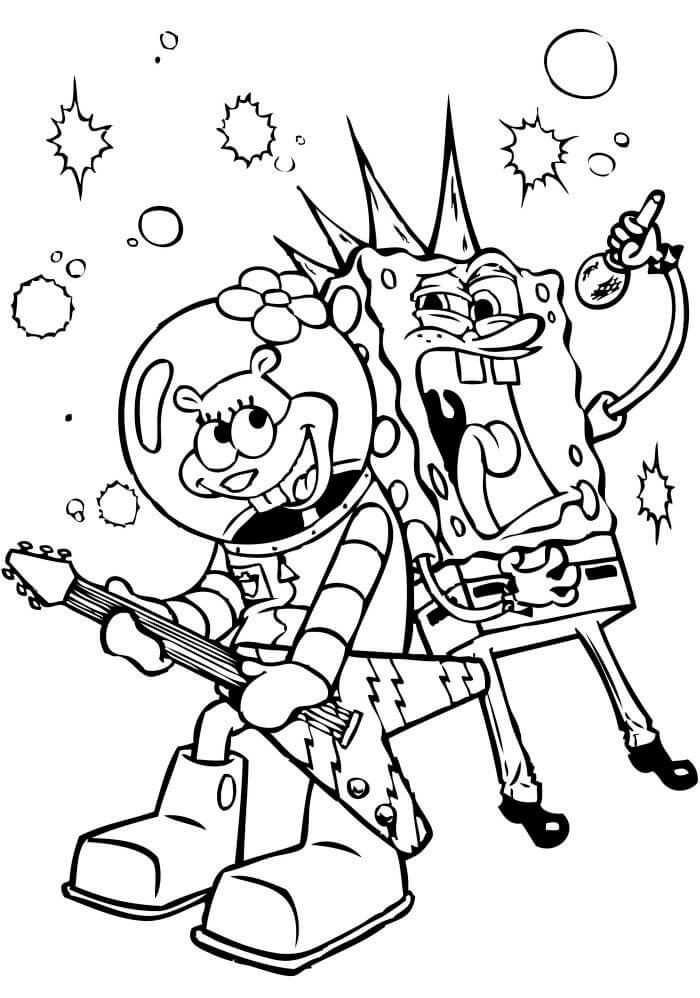 Dibujo de Fresco Bob Esponja Cantando para Colorear