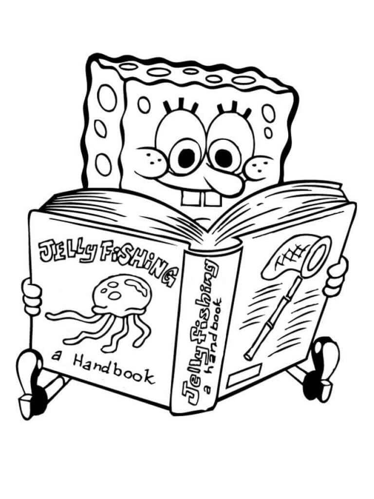 Dibujo de Libro de Lectura de Bob Esponja 1 para Colorear