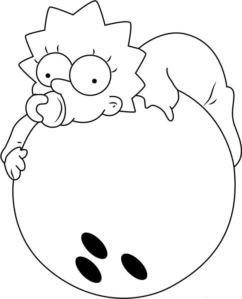 Dibujo de Maggie Simpson Sobre Bola de Boliche para Colorear