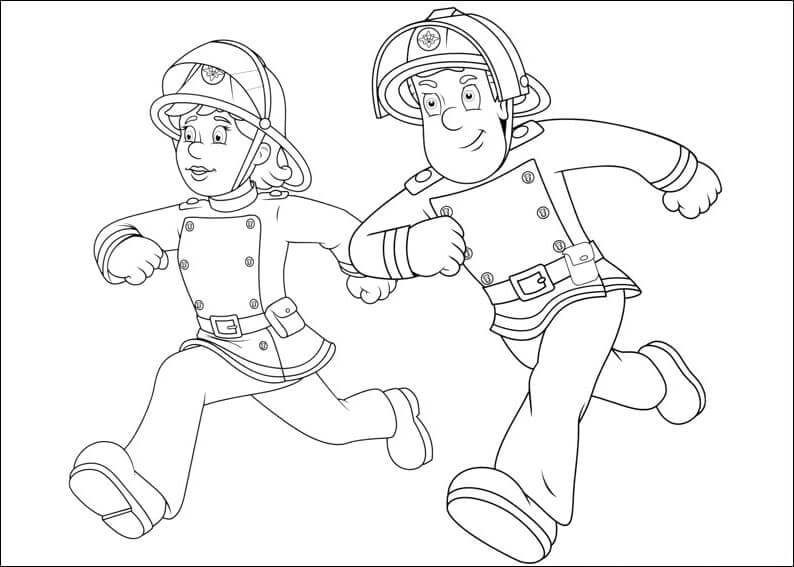Dibujo de Penny y el Bombero Sam Corriendo para Colorear