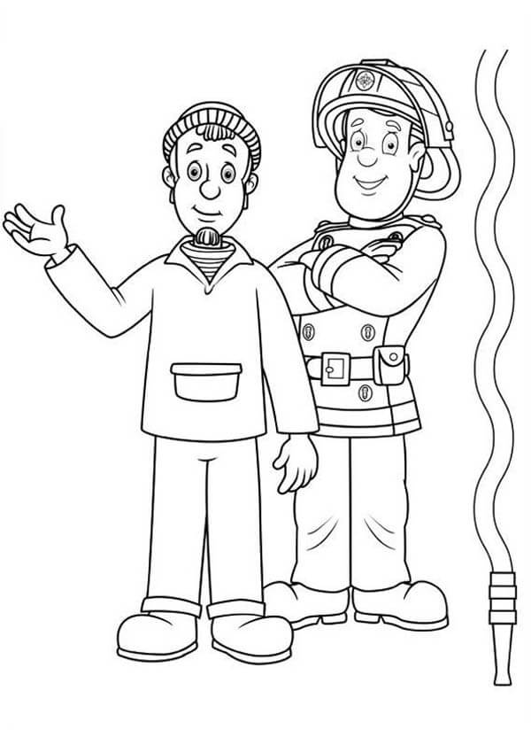 Dibujo de Sam el Bombero básico y Su Amigo para Colorear