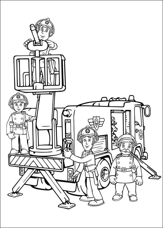 Dibujo de Sam el Bombero básico y Sus compañeros de Equipo para Colorear