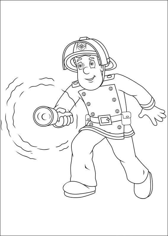 Dibujo de Sam el Bombero Sosteniendo una Linterna para Colorear