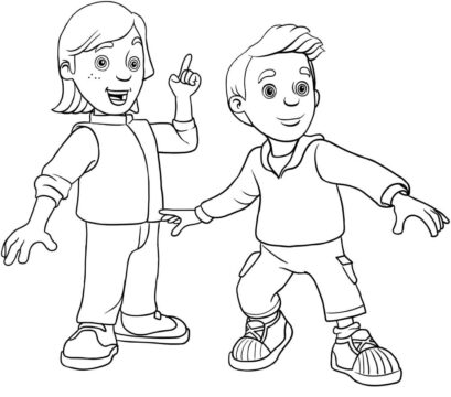 Dibujo de Sarah y James de Sam el Bombero para Colorear