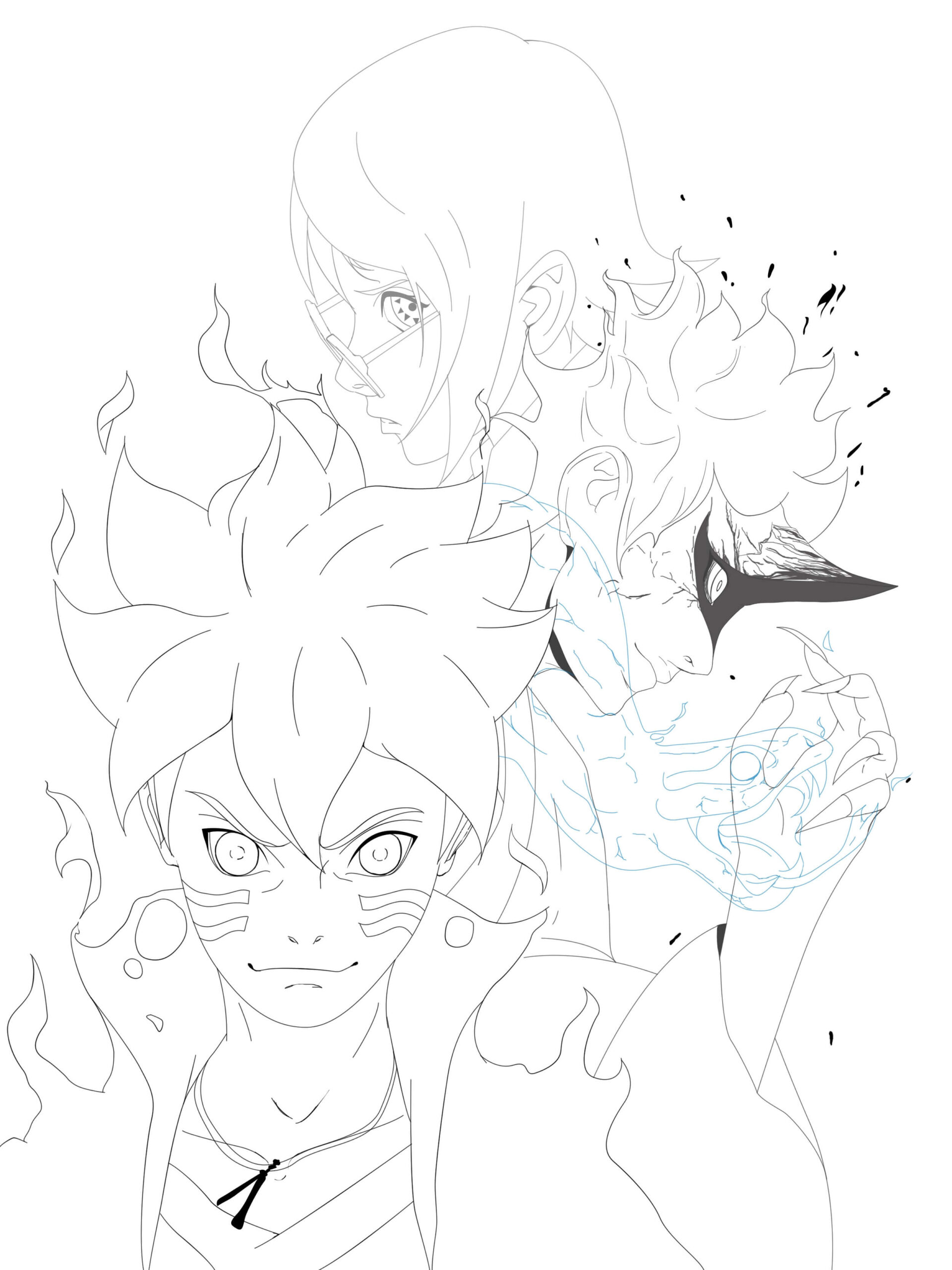 Dibujo de Boruto y Sadara Scaled para Colorear