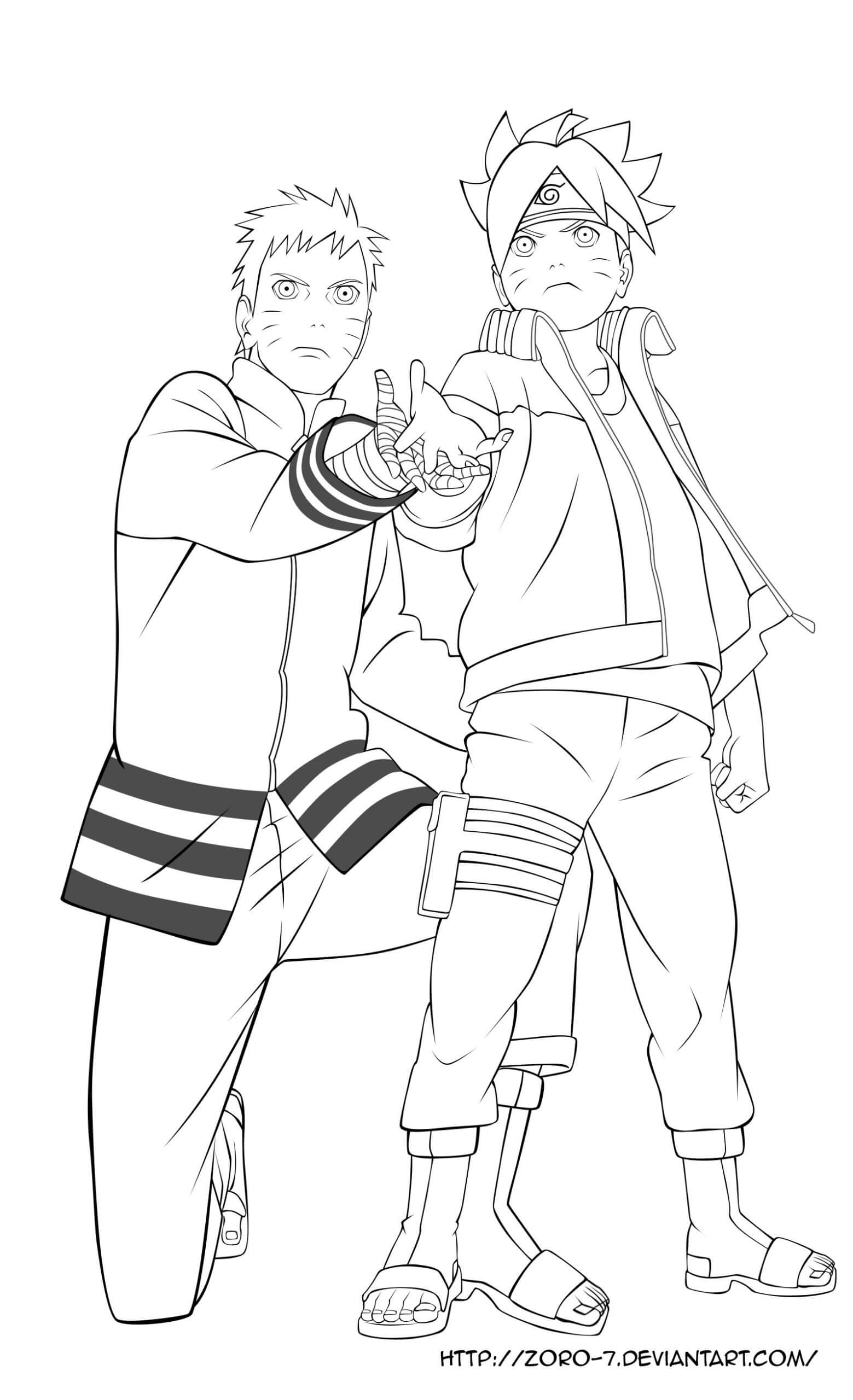 Dibujo de Boruto Aprendiendo a Rasengan con Naruto para Colorear