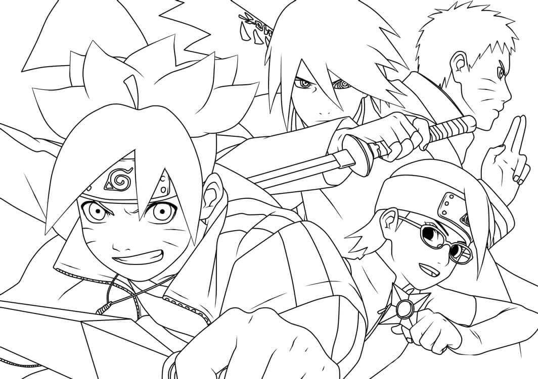 Dibujo de Boruto y Amigo para Colorear