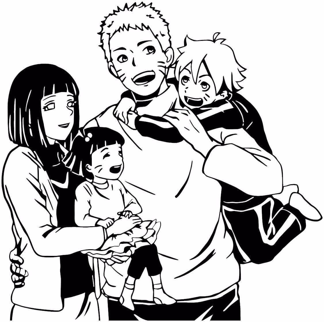 Dibujo de Boruto y Familia Graciosos para Colorear