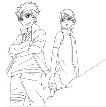 Dibujo de Boruto y Sadara 1 para Colorear