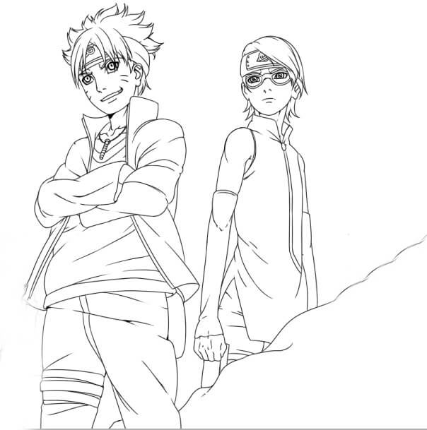 Dibujo de Boruto y Sadara 1 para Colorear