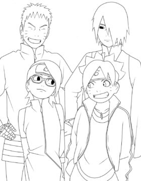 Dibujo de Dos Padres con Boruto y Sadara para Colorear