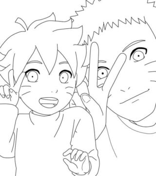 Dibujo de Pequeo Boruto y Naruto para Colorear