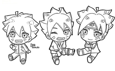 Dibujo de Tres Chibi Boruto para Colorear