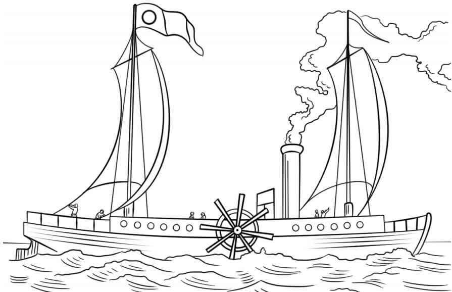 Dibujo de Barco de Vapor Clermont para Colorear