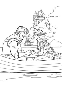Dibujo de Flynn y Rapunzel en Barco para Colorear