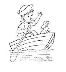 Dibujo de Nio y Perro en Barco para Colorear