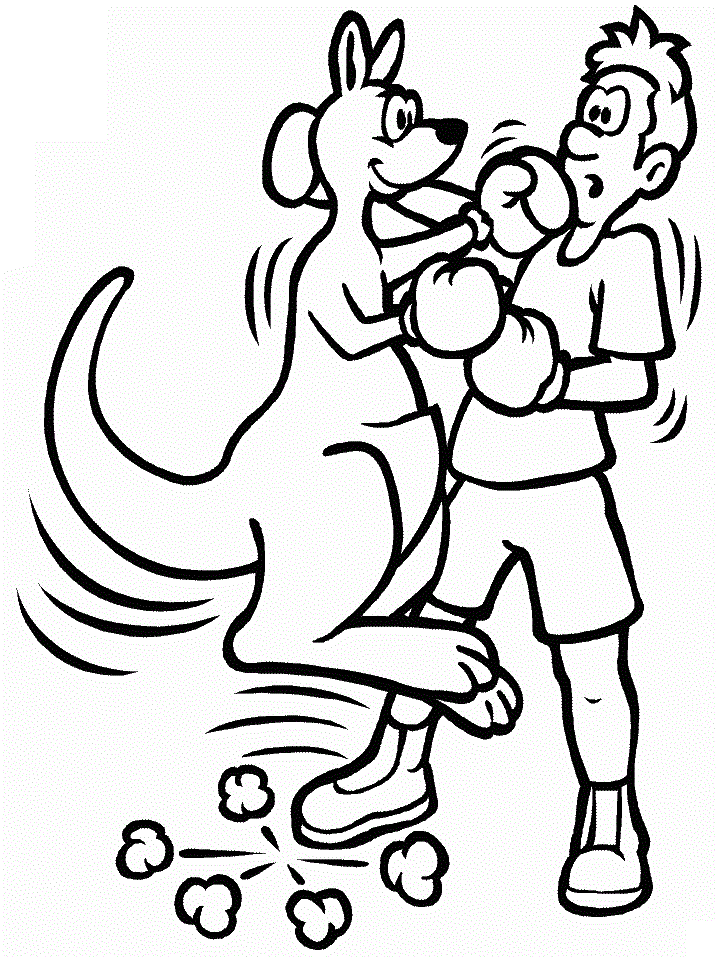 Dibujo de Un Tipo Peleando con un Canguro para Colorear