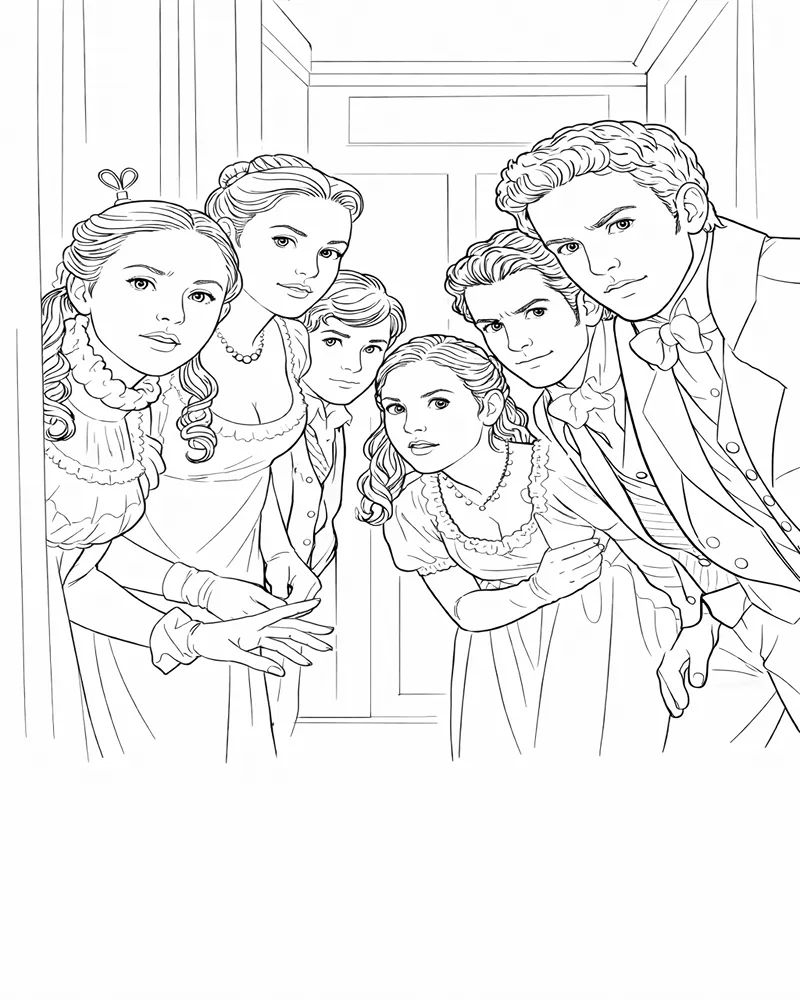Dibujo de Bridgerton Siblings Scene páginas para Colorear