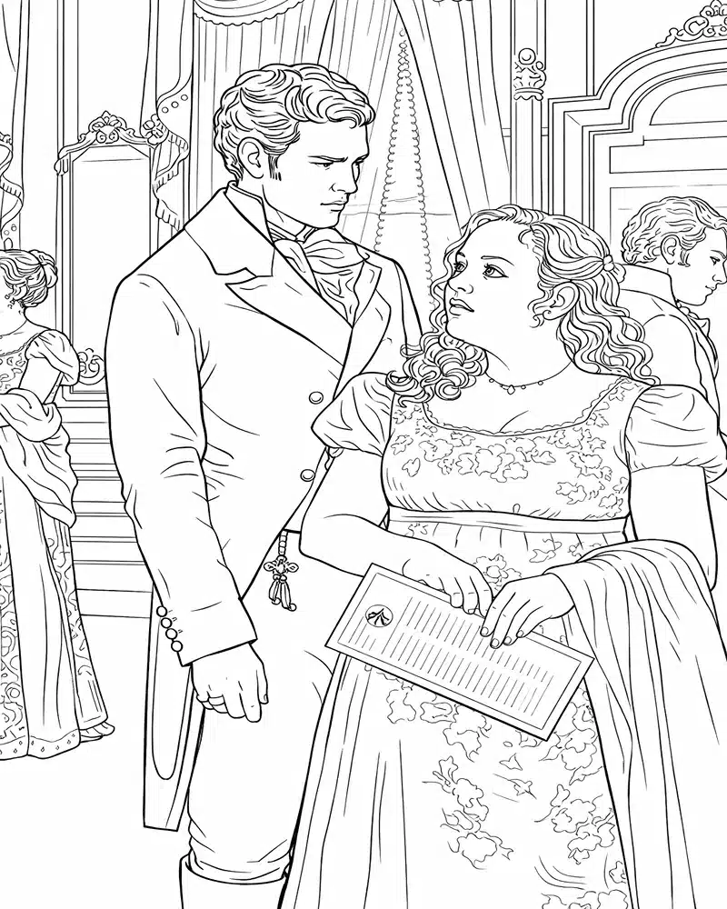 Dibujo de Regency Love Confession Scene página para Colorear