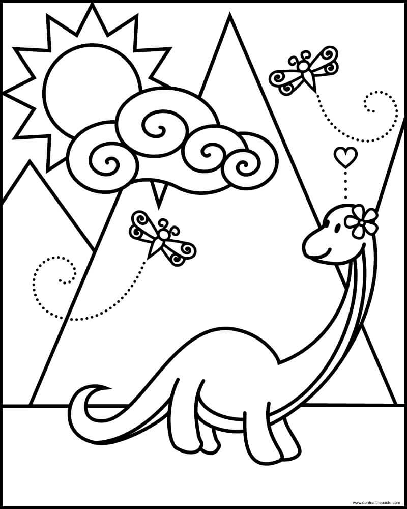 Dibujo de Brontosaurio y Mariposa para Colorear