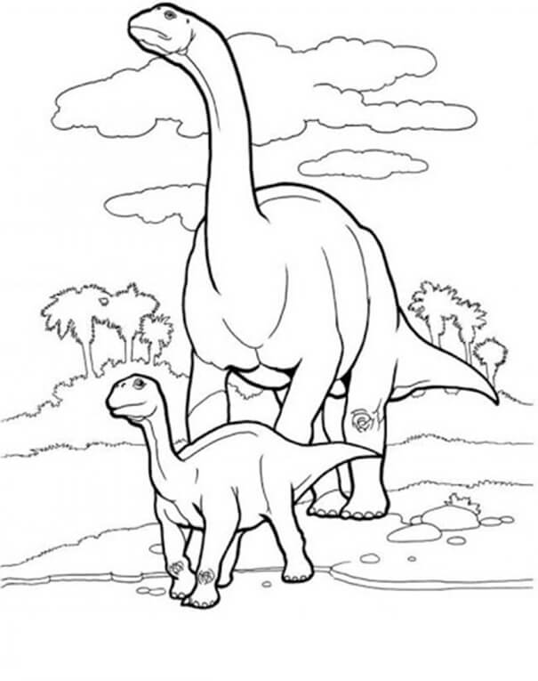 Dibujo de Familia Brontosaurio para Colorear